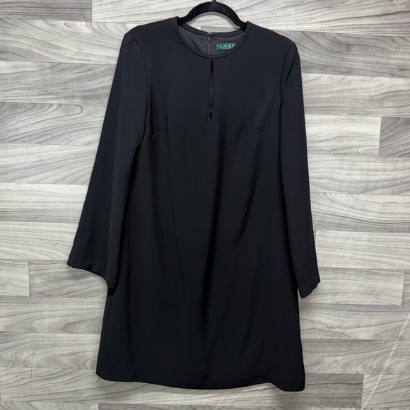 Lauren Ralph Lauren Shift Dress Womens 8 Black Long Sleeve Keyhole Neck Back Zip - Picture 8 of 12